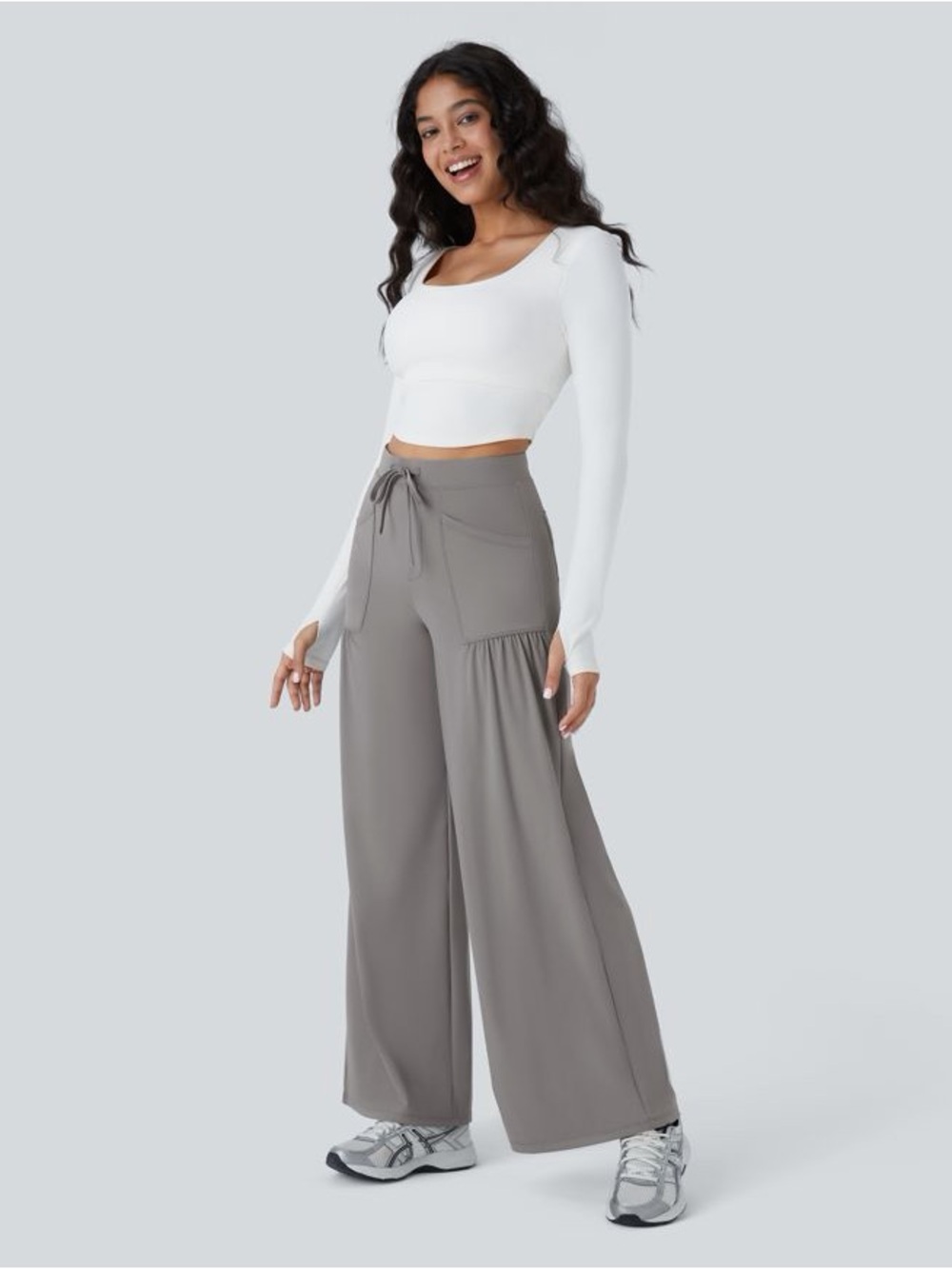 Wide Leg Drawstring Pants in Gray